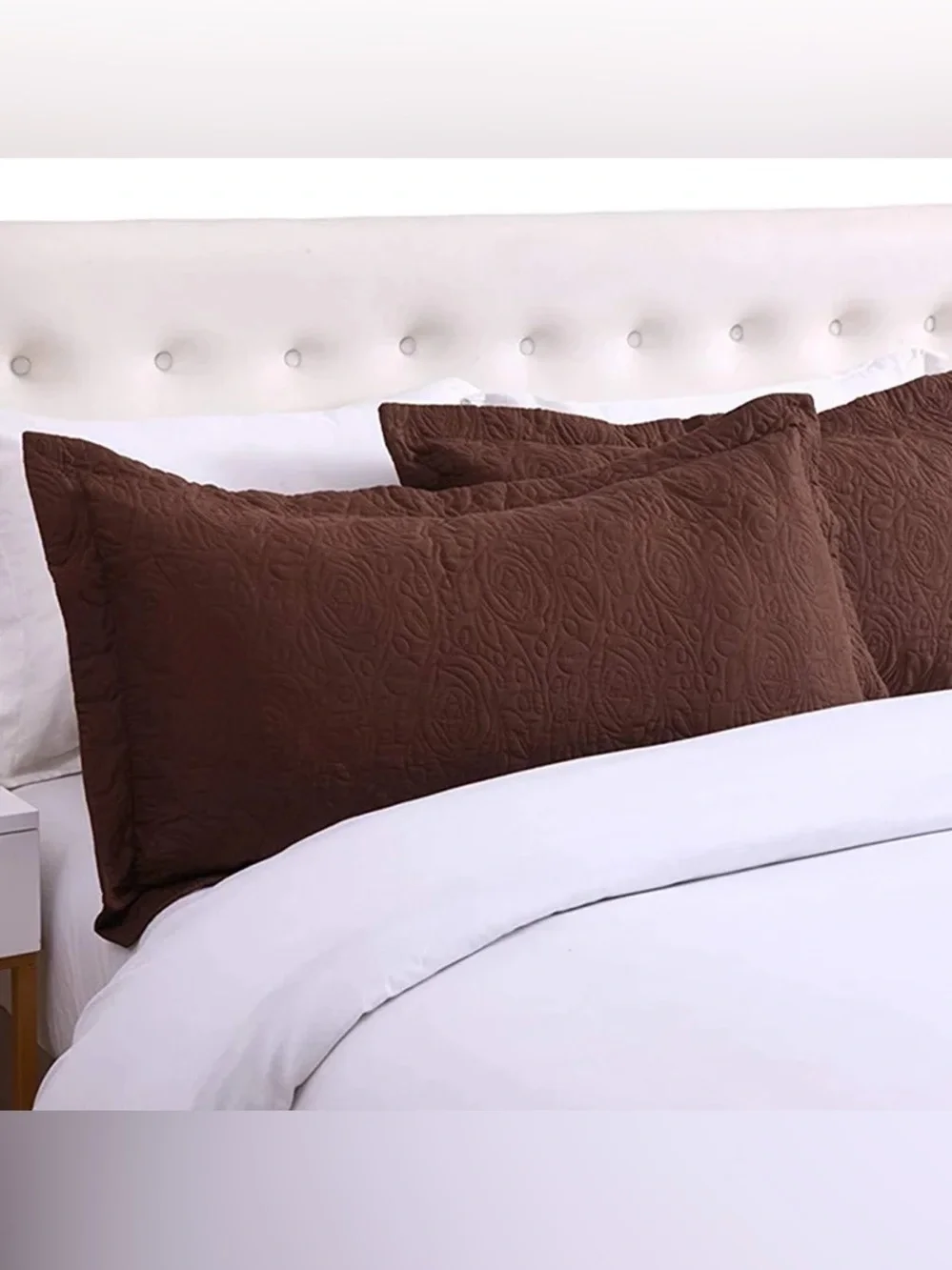 Quilted Pillow Sham Pair in Chocolate Brown
